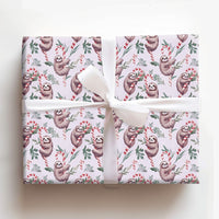 Candy Cane Sloth Gift Wrap, Christmas Sloth Wrapping Paper, Whimsical Holiday Wrapping Paper, Adorable Animal Christmas Gift Wrap Roll