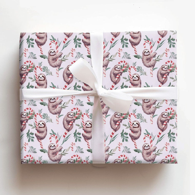Candy Cane Sloth Gift Wrap, Christmas Sloth Wrapping Paper, Whimsical Holiday Wrapping Paper, Adorable Animal Christmas Gift Wrap Roll