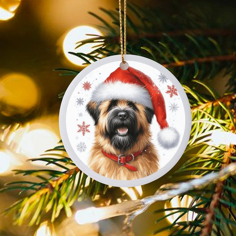 Santa Hat Pet Portrait Ornament, Briard Dog Christmas Ornament, Adorable Dog Lover Holiday Tree Ornament, Ceramic Keepsake Present