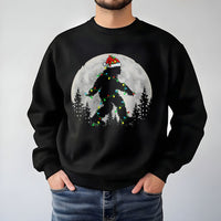 Humorous Sasquatch Lights Crewneck, Bigfoot Santa Christmas Sweatshirt, Vintage Yeti Xmas Sweatshirt, Retro Bigfoot Holiday Pullover Sweatshirt