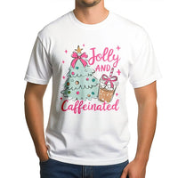 Christmas Coffee Graphic Tee, Jolly and Caffeinated Shirt, Retro Christmas Tree T-Shirt, Holiday Coffee Lover Tee, Festive Xmas Present