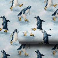 Adorable Winter Animal Gift Wrap, Ice Skating Penguin Christmas Wrapping Paper, Watercolor Holiday Wrapping Paper, Festive Kids Gift Wrap Roll