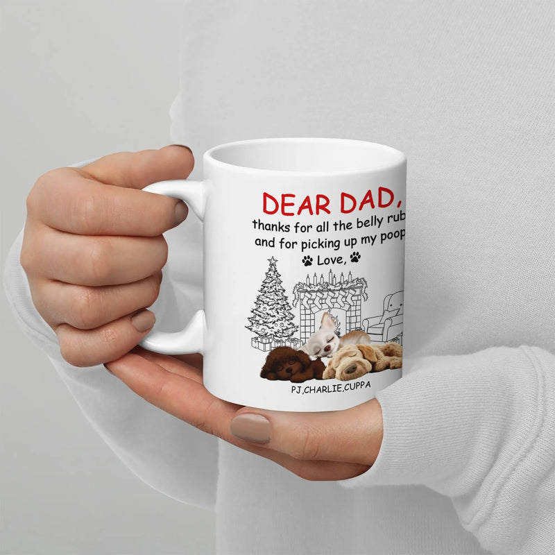Dog Dad Christmas Tree and Puppies Mug, Thanks for Picking Up My Poop Mug, Humorous Dog Dad Ceramic Coffee Mug, Holiday Present for Pet Lovers