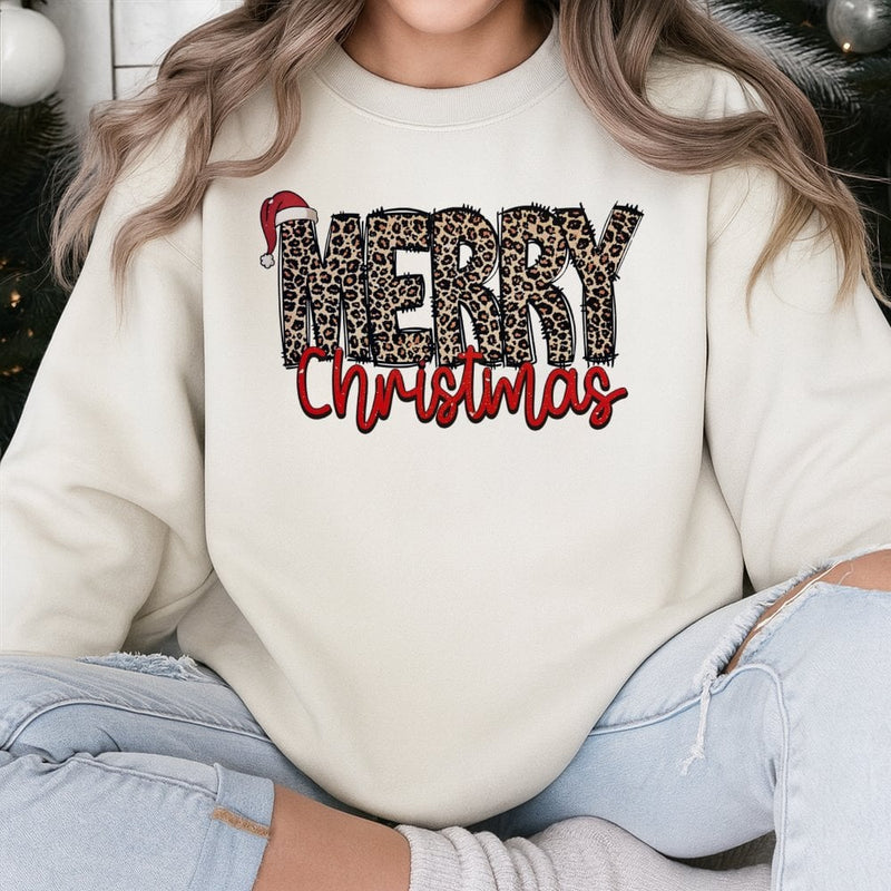 Retro Holiday Crewneck, Merry Christmas Leopard Sweatshirt, Adorable Xmas Animal Print Sweater, Winter Holiday Pullover, Christmas Sweatshirt