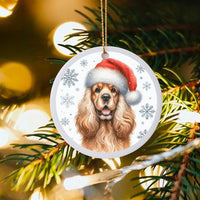 Santa Hat Dog Ornament, Cocker Spaniel Christmas Ornament, Ceramic Pet Keepsake Ornament, Holiday Dog Tree Decor, Dog Lover Present