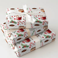 Watercolor Mug Candy Cane Gift Wrap, Hot Cocoa Christmas Wrapping Paper, Comfy Winter Holiday Wrapping Paper, Festive Gift Wrap Roll