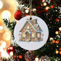 Candy Cottage Holiday Ornament, Gingerbread House Christmas Ornament, Festive Ceramic Tree Ornament, Holiday Keepsake Present for Family