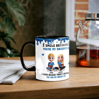 Personalized Cartoon Sisters Blue Paint Drip Mug, Humorous Daughter Ceramic Mug, Humorous Coffee Cup, Birthday Christmas Present from Parents