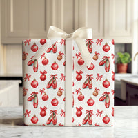 Christmas Nutcracker Gift Wrap, Ballet Pointe Shoes Wrapping Paper, Red Ribbon Holiday Wrapping Paper, Ballerina Dancer Gift Wrap Roll