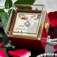 Christmas Knot Necklace for Wife, Soulmate Love Knot Necklace, CZ Crystal Love Knot Necklace, Rotating Rose Box Jewelry, Girlfriend Present