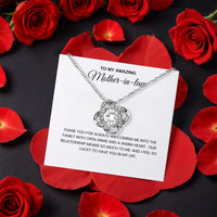 CZ Crystal Love Knot Pendant, Mother-in-Law Love Knot Necklace, Gold Finish Love Knot Jewelry, Christmas Present for Her, Birthday Present