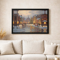Comfy Winter Town Canvas Print, Christmas Village Canvas Wall Art, Snowy Street Scene Wall Decor, Holiday Season Painting, Xmas Home Present