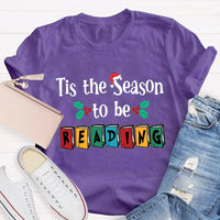 Book Lover Christmas Graphic Tee, Tis the Season to Be Reading T-Shirt, Bibliophile Holiday Shirt, Bookworm Xmas Tee, Reader Holiday Shirt