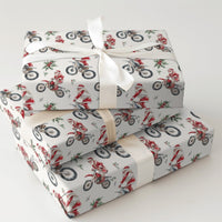 Dirt Bike Santa Claus Gift Wrap, Motocross Santa Christmas Wrapping Paper, Biker Holiday Wrapping Paper, Motorcycle Christmas Gift Wrap