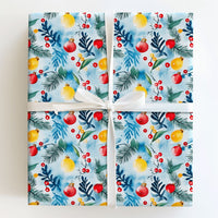 Pine Branch Holly Holiday Gift Wrap, Watercolor Christmas Ornament Wrapping Paper, Botanical Xmas Wrapping Paper, Seasonal Gift Wrap Roll
