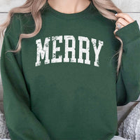 Distressed Varsity Lettering Crewneck, Merry Christmas Sweatshirt, Comfy Holiday Season Merry Sweater, Vintage Christmas Pullover