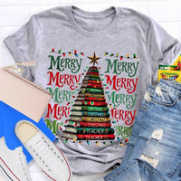 Festive Reading Holiday Graphic Tee, Christmas Book Tree Teacher Shirt, Bookish Xmas Tree T-Shirt, English Teacher Christmas Present