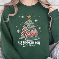 Book Tree Holiday Sweatshirt, All Booked for Christmas Sweatshirt, Adorable Bookish Xmas Crewneck, Librarian Pullover, Book Lover Sweatshirt