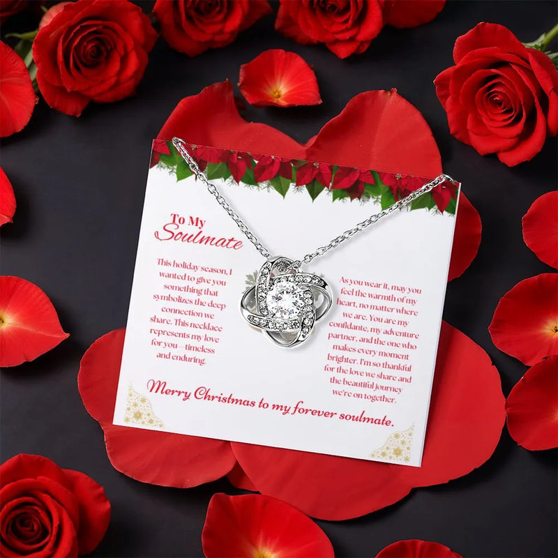 Sparkling CZ Crystal Love Knot Pendant, Soulmate Love Knot Necklace, Gold Finish Love Knot Necklace, Romantic Christmas Present for Her