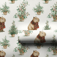 Plaid Scarf Wrapping Paper, Capybara Christmas Wrapping Paper, Adorable Animal Holiday Gift Wrap, Festive Watercolor Capybara Wrapping Paper