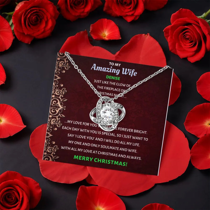 Rotating Rose Box Jewelry, Wife Love Knot Necklace, Cubic Zirconia Love Knot Pendant, Romantic Christmas Holiday Present for Her from Husband