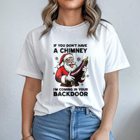 Dirty Christmas Adult Humor Graphic Tee, Humorous Naughty Santa Eggplant T-Shirt, Sarcastic Rude Xmas Shirt, Gag Present for Men and Women