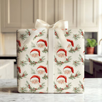 Classic Santa Claus Christmas Gift Wrap, Vintage Santa Wrapping Paper, Retro Watercolor Santa Wrapping Paper, Holiday Holly Gift Wrap Roll