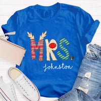 Custom Name Classic Holiday Graphic Tee, Personalized Christmas Teacher T-Shirt, Merry Christmas Educator Shirt, Teacher Xmas Present Tee