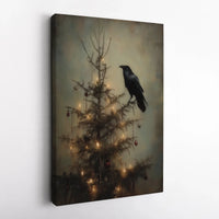 Moody Raven Canvas Print, Gothic Crow Christmas Tree Printable Art, Dark Academia Holiday Wall Art, Crow Digital Download, Moody Xmas Decor