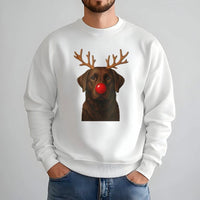 Reindeer Antlers Lab Dog Crewneck, Chocolate Labrador Christmas Sweatshirt, Adorable Xmas Dog Lover Pullover, Holiday Puppy Party Sweater