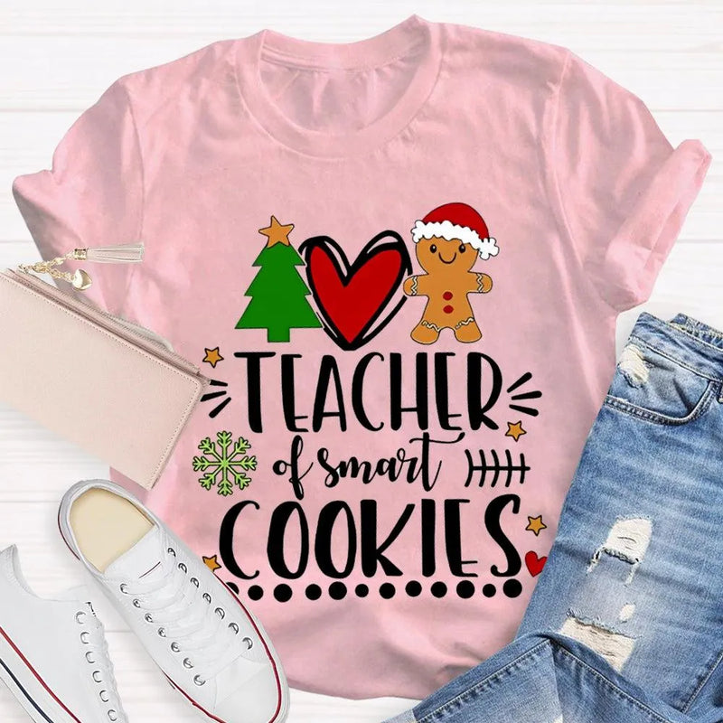 Christmas Tree Holiday Teacher Shirt, Teacher of Smart Cookies T-Shirt, Humorous Teacher Xmas Tee, Adorable School Educator Present T-Shirt