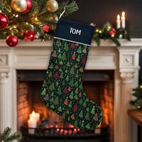 Custom Name Holiday Stocking, Personalized Christmas Tree Stocking, Festive Pattern Xmas Stocking, Comfy Winter Fireplace Mantle Home Decor
