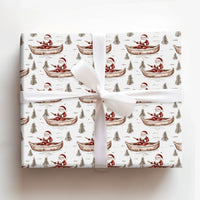 Rustic Holiday Gift Wrap, Watercolor Santa Canoe Wrapping Paper, Nature Lover Santa Wrapping Paper, Pine Tree Christmas Gift Wrap Roll