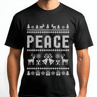 Knitted Sweater Style Xmas T-Shirt, Peace Ugly Christmas Shirt, Humorous Holiday Graphic Tee, Festive Matching Shirt, Retro Christmas Tee Present