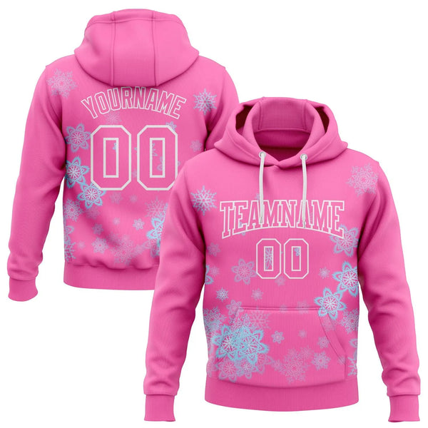 Personalized Name Number Holiday Sweatshirt, Custom Pink Christmas Snowflake Hoodie, Festive Winter Pullover Hoodie, Custom X
