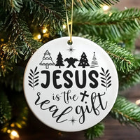 Nativity Scene Tree Ornament, Jesus Is the Real Present Christmas Ornament, Christian Faith Ceramic Ornament, Religious Holiday Keepsake Present