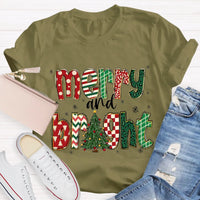 Retro Holiday Graphic Tee, Merry and Bright Christmas Tree Teacher T-Shirt, Festive Teacher Shirt, Xmas Educator Present Top
