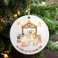 Holy Nativity Scene Christmas Ornament, Oh Come Let Us Adore Him Nativity Ornament, Christian Ceramic Keepsake Ornament, Faith Decor Present