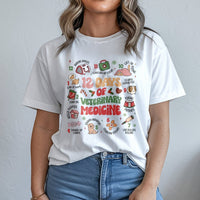 Humorous Vet Tech Christmas T-Shirt, 12 Days of Veterinary Medicine Shirt, Holiday Vet Staff Graphic Tee, Clinic Animal Doctor Xmas Shirt