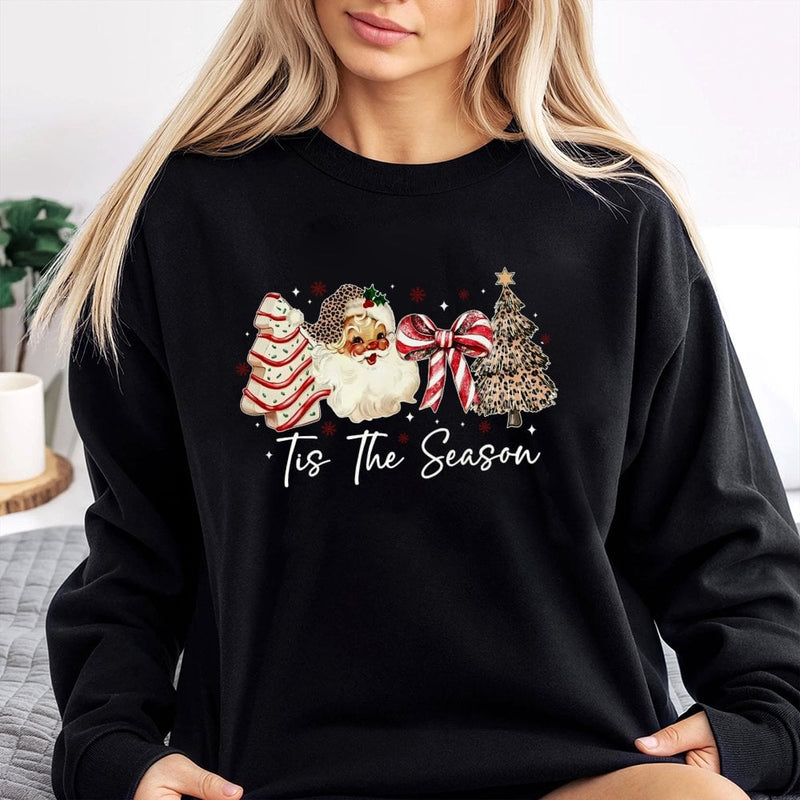 Leopard Print Santa Coquette Bow Sweater, Tis the Season Christmas Sweatshirt, Girly Preppy Xmas Crewneck, Adorable Holiday Sweatshirt