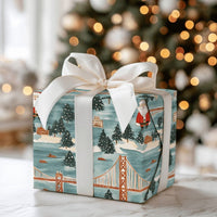 Golden Gate Bridge Gift Wrap, San Francisco Santa Wrapping Paper, Teal Blue City Christmas Wrapping Paper, Festive Winter Holiday Gift Wrap