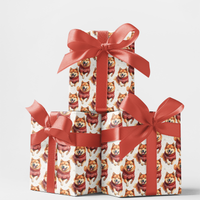 Running Dog in Sweaters Gift Wrap, Shiba Inu Christmas Wrapping Paper, Adorable Pet Present Paper, Holiday Dog Wrapping Paper