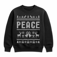 Reindeer Snowflake Pattern Sweater, Peace Ugly Christmas Sweatshirt, Humorous Retro Xmas Party Crewneck, Holiday Fair Isle Pullover
