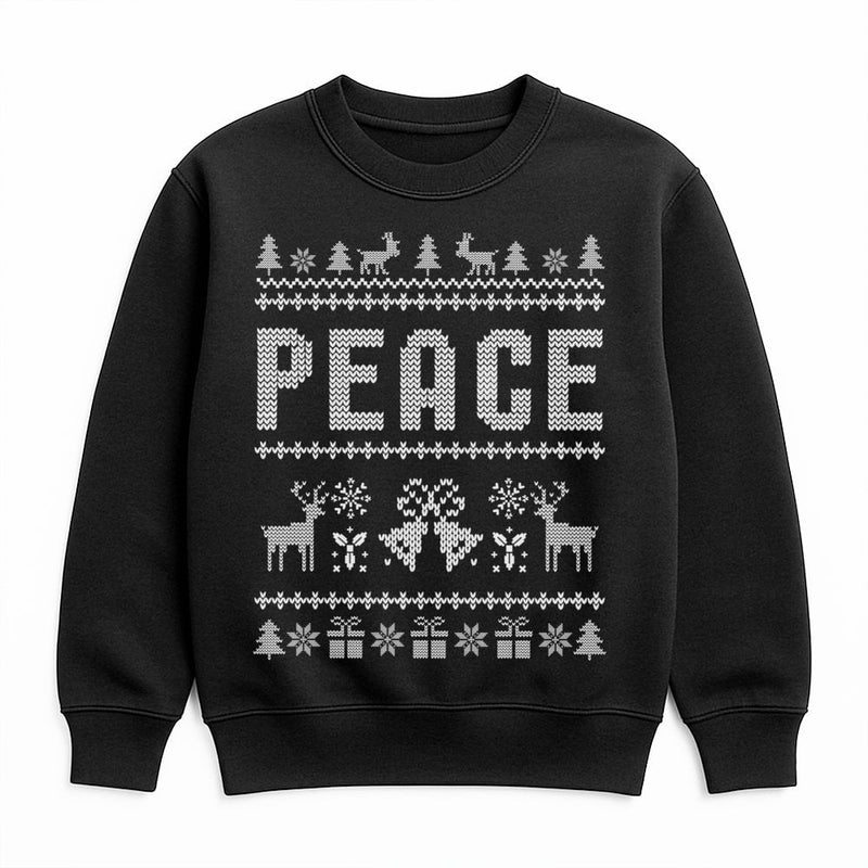 Reindeer Snowflake Pattern Sweater, Peace Ugly Christmas Sweatshirt, Humorous Retro Xmas Party Crewneck, Holiday Fair Isle Pullover