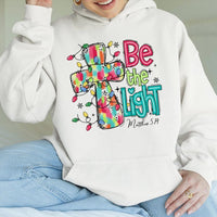 Christian Christmas Cross Sweatshirt, Be the Light Hoodie, Faith Holiday Scripture Pullover, Religious Winter Jesus Hooded Sweater