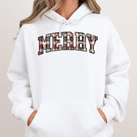 Plaid Varsity Lettering Christmas Hoodie, Merry Christmas Hoodie, Retro Holiday Hoodie, Comfy Winter Graphic Sweatshirt, Present for Her