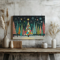 Colorful Forest Canvas Print, Christmas Tree Canvas Art, Whimsical Holiday Landscape Canvas, Festive Christmas Wall Decor, Winter Home Present