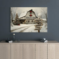 Snowy Barn Winter Canvas, Personalized Family Christmas Canvas, Holiday Barn Landscape Canvas, Custom Winter Decor, Christmas Wall Art