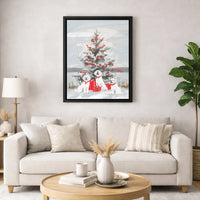 Snowy Holiday Dog Canvas Print, Three White Dogs Christmas Tree Canvas Art, Winter Xmas Tree Wall Decor, Adorable Puppy Canvas, Dog Lover Present