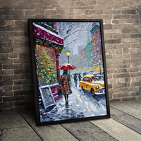 Snowy New York City Canvas Print, NYC Christmas Canvas Wall Art, Winter NYC Street Canvas Decor, Festive Cityscape Wall Art, Holiday Present